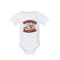 A white short-sleeve baby bodysuit featuring a cartoon cloud graphic with a smiling face and the text 'PROFESSIONAL GASLIGHTER' in red and black.