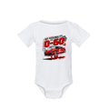 My Personality Goes 0–60 sports car baby onesie in white organic cotton