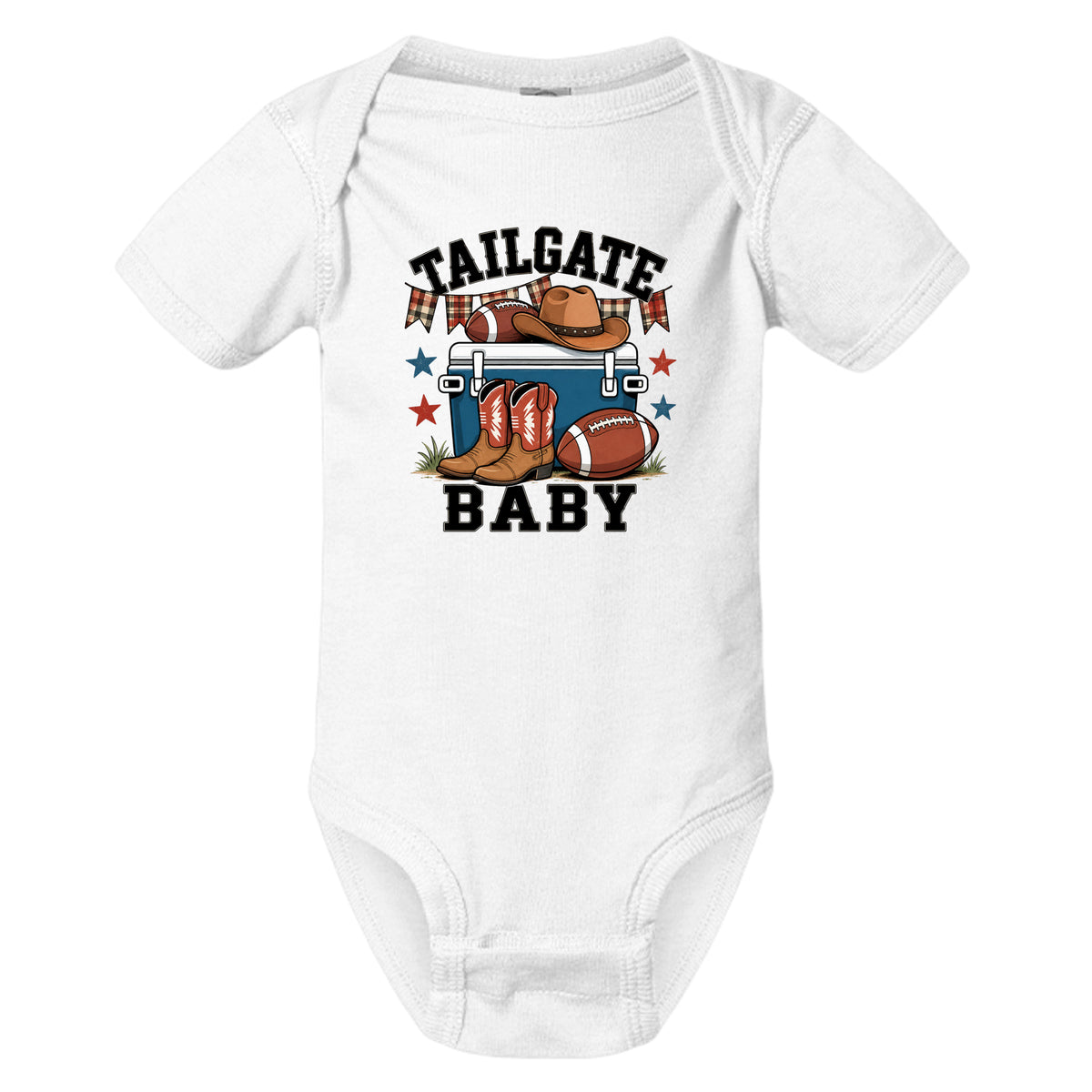 Tailgate Baby football onesie in white organic cotton