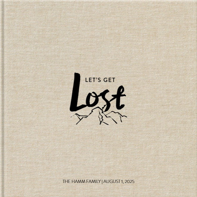 Beige book cover with 'Let's Get Lost' text and mountain illustration