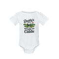 Daddy's Little Caddie golf baby onesie in white organic cotton
