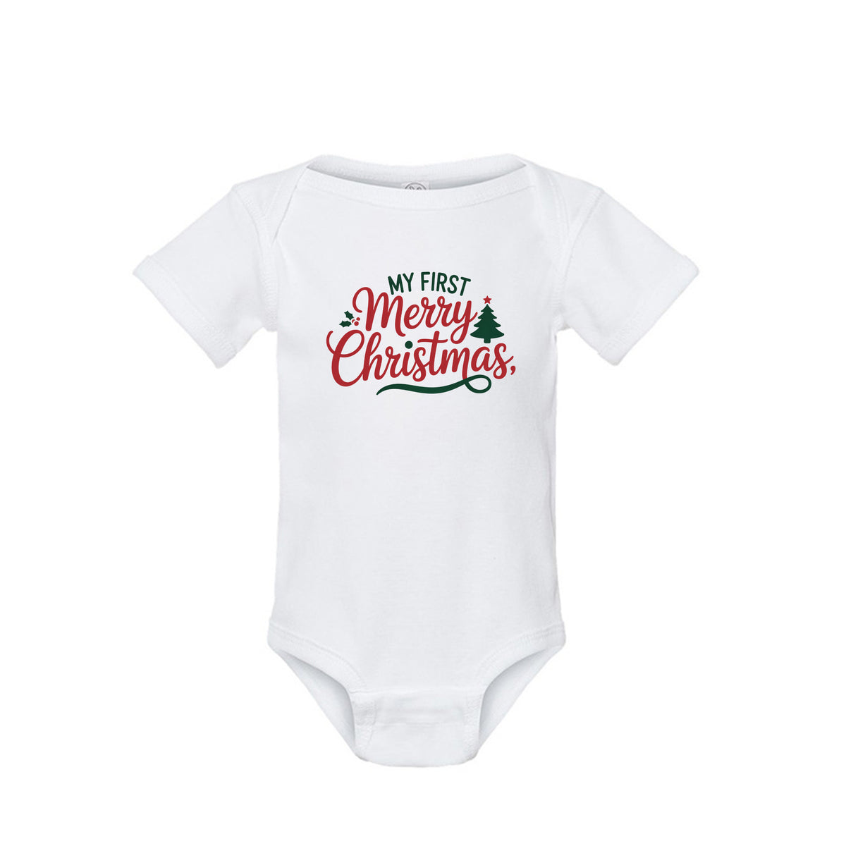 My First Christmas baby onesie in white organic cotton